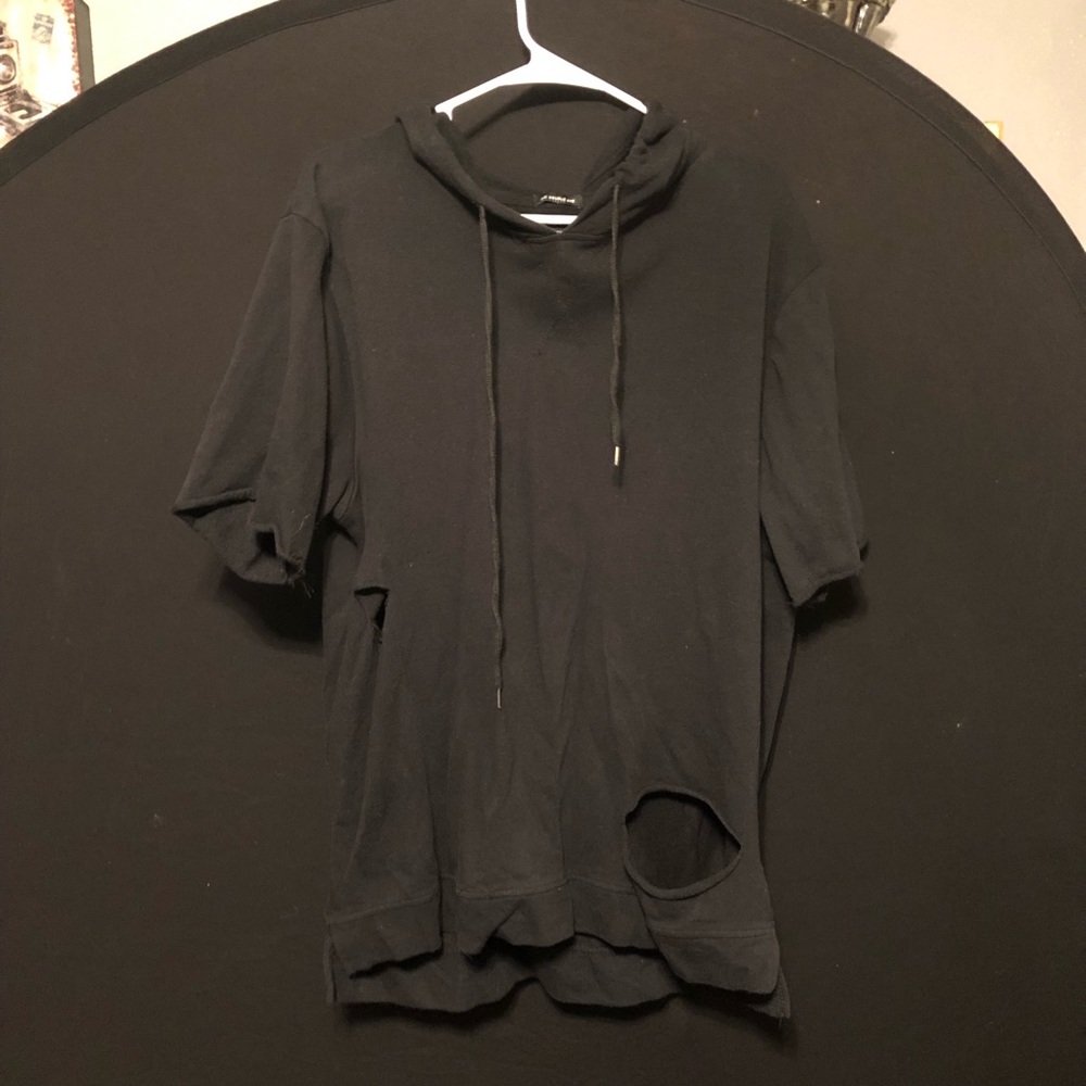 Distressed shirt sleeve hoodie